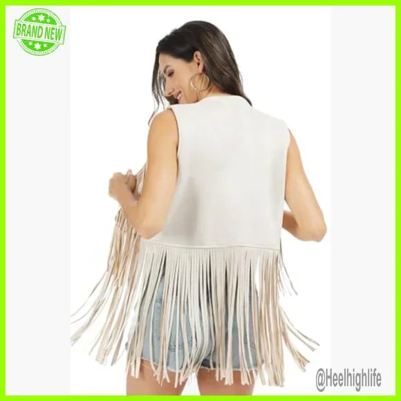 Faux Suede Fringe Vest Western Tassel Cowgirl Outfit S-XXL - Picture 5 of 6
